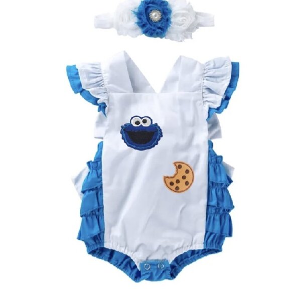 Cookie Monster Romper First Birthday Sesame Street Dress clothes outfit